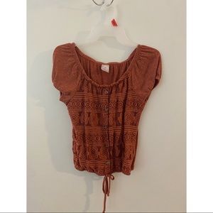 Lacey Orange Top with Fake Buttons